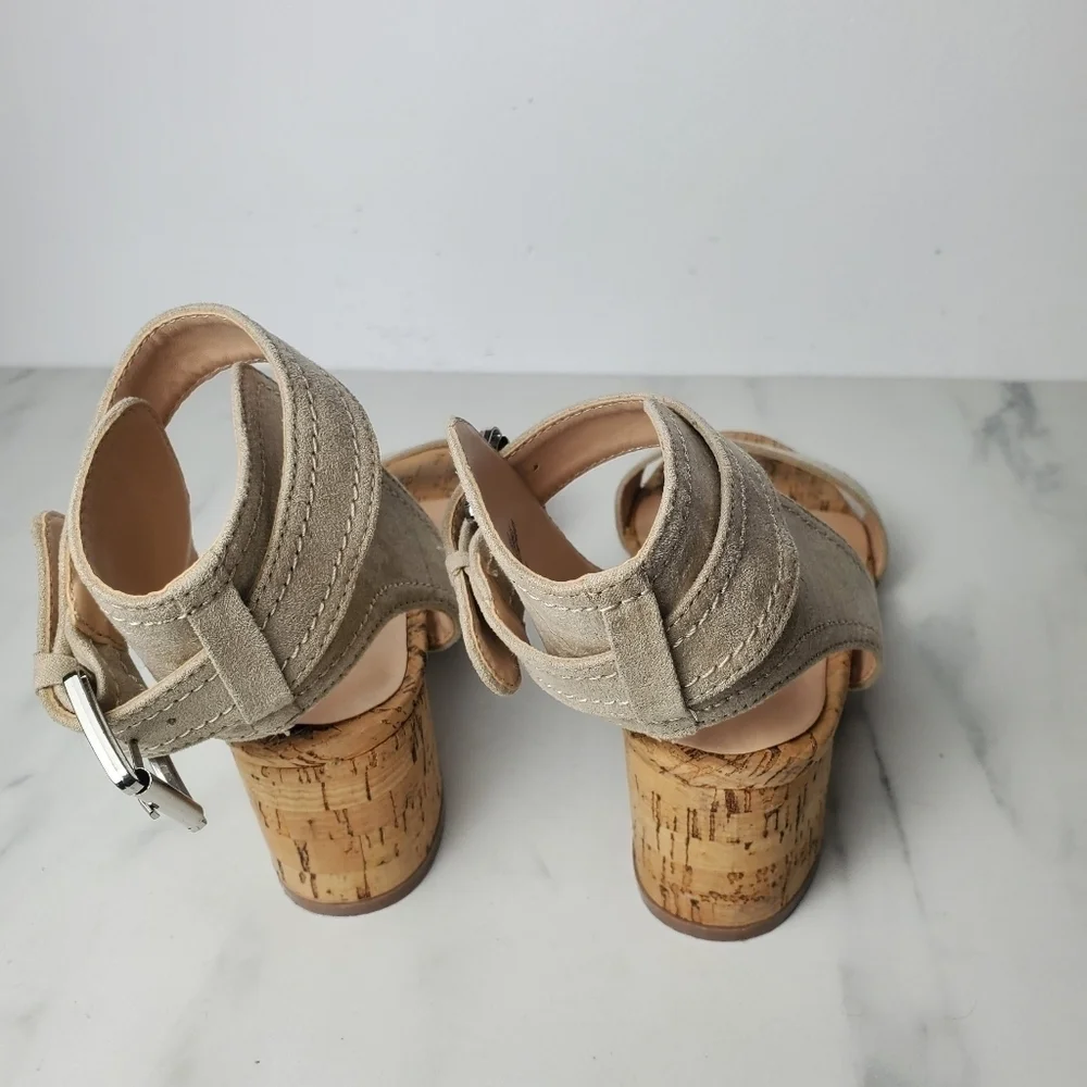 Sears faux suede ankle strap cork heel sandals - Picture 4 of 6